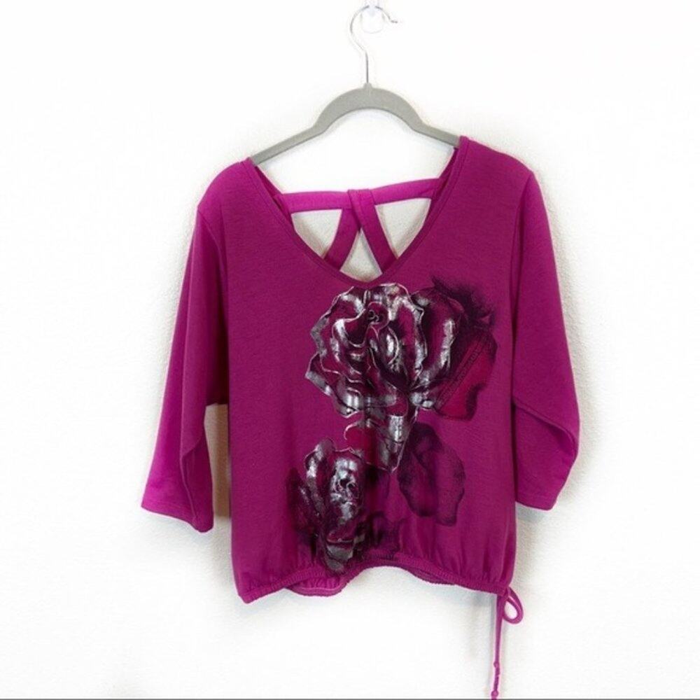 Vintage 80s Vibes Blouse Top Women's Silver Rose Magenta Size Large Retro Chic